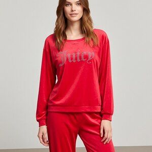 NWT Juicy Couture Velour Vibrant Red Lounge Sleepwear Top Size XL